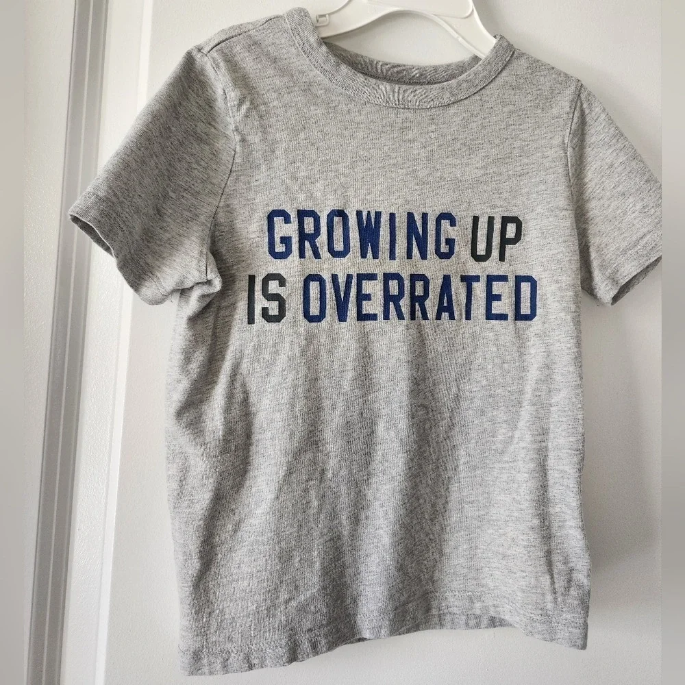 Gap Kids sz XS Gray T Shirt Growing‎ Up is Overrated Graphic Tee Basics School